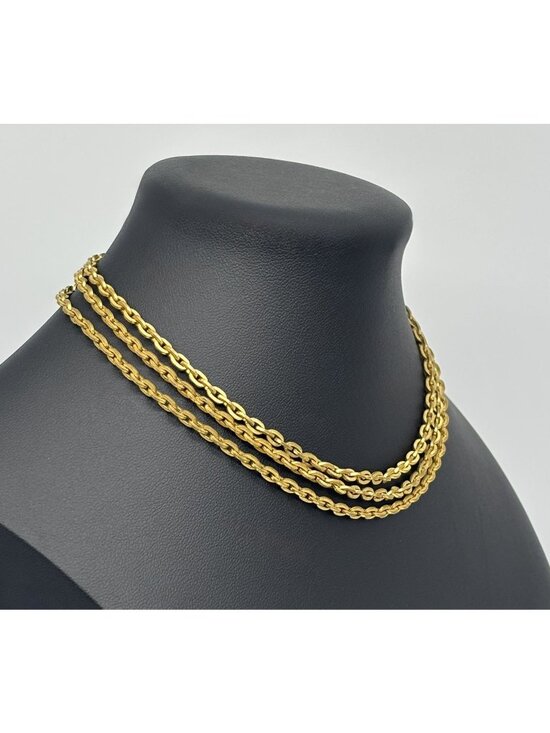 Unbranded Jewelry - Vintage Triple Strand Choker Gold Plated Textured Brass Links Embossed Box Clasp
